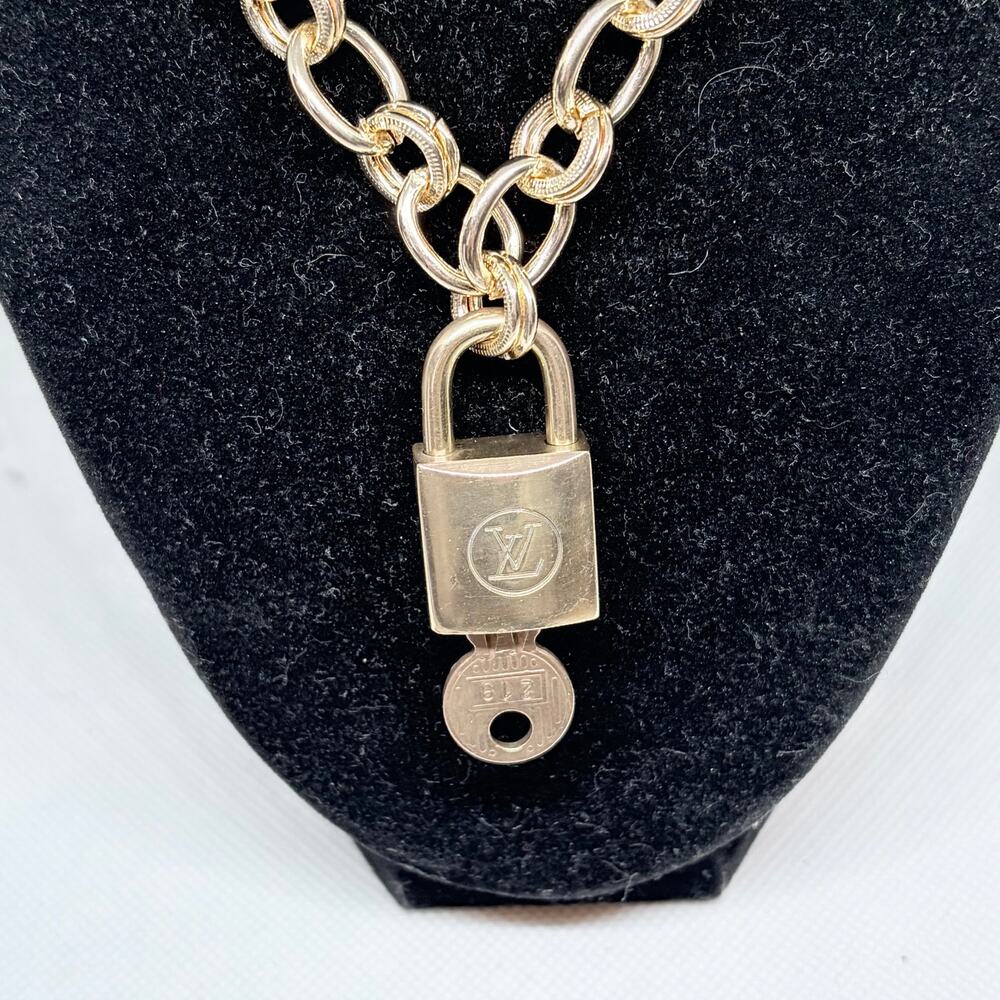 Authentic Louis Vuitton Lock & Key #219 w/ a Gold Figaro Necklace - Copper Key - Picture 5 of 7